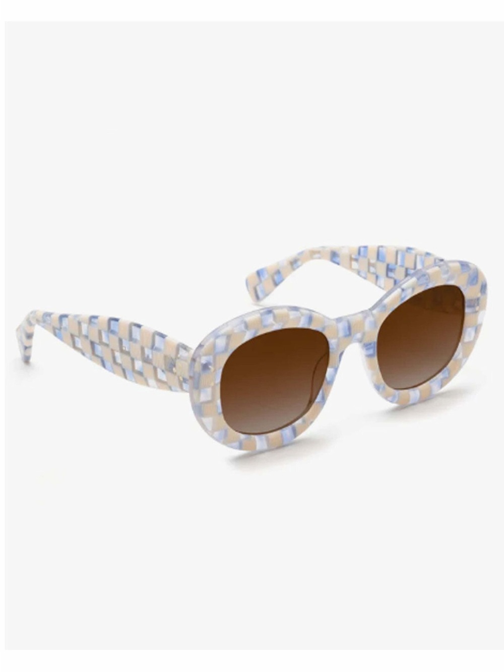 Krewe Margaret Gingham Checkered Pattern Sunglasses - Blue & Cream